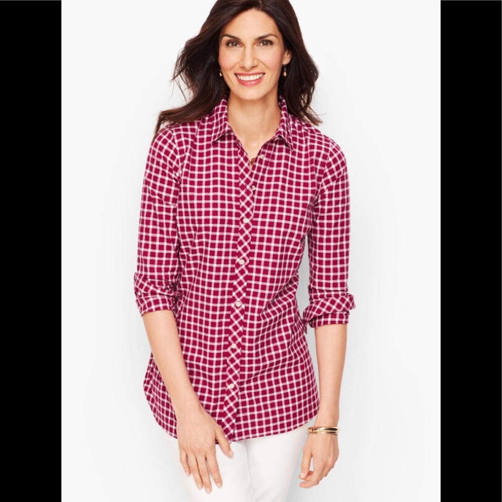Classic cotton berry gingham button down shirt